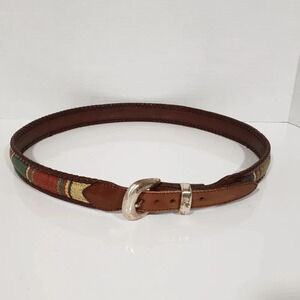 VTG Woven Multi-colored Fabric and  Leather Womans Belt,size 38.
